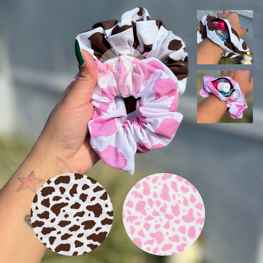 Cow Print Zipper Scrunchies