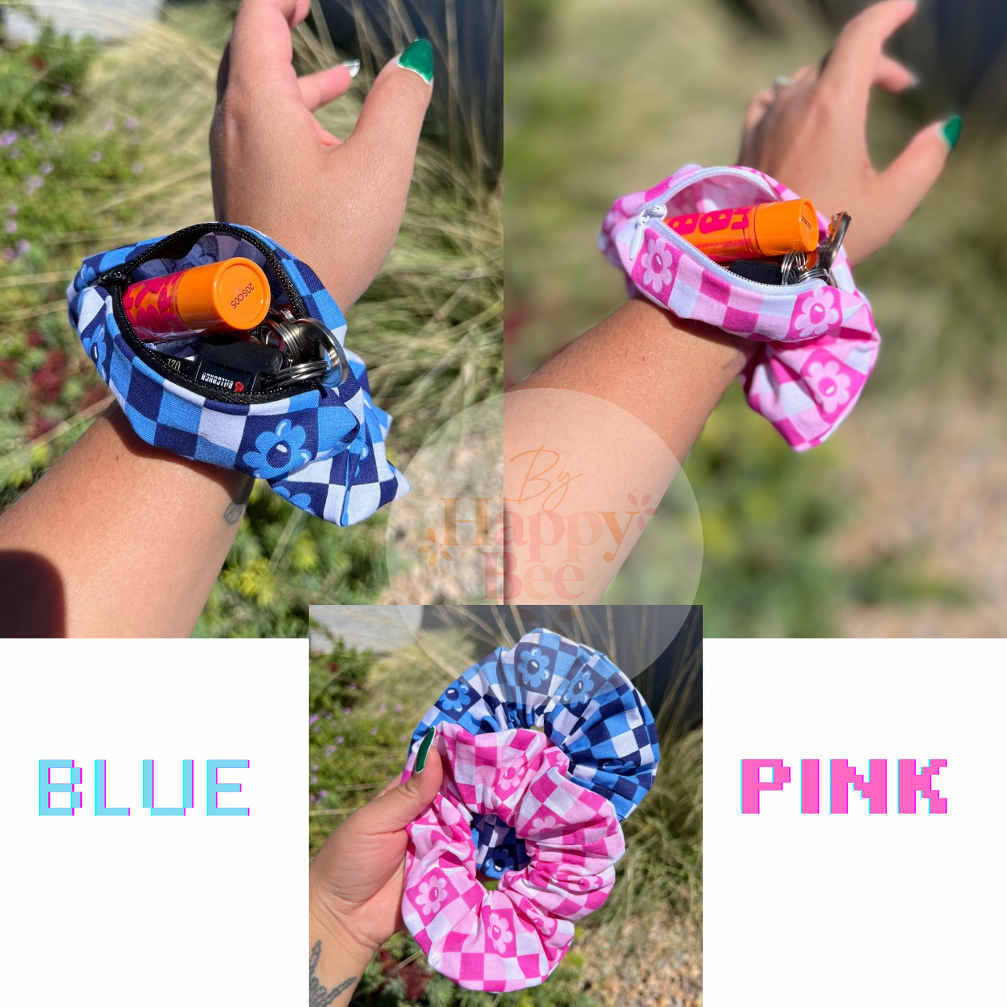 Checkered Daisy Zipper Scrunchies